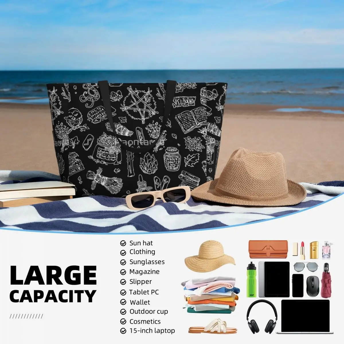 Gothic Beach Travel Bag, Dark Pagan Bruxas Druidas, Sacola Essencial, Feriado, Adulto Viagem, Presente de Aniversário, Multi-Style Pattern