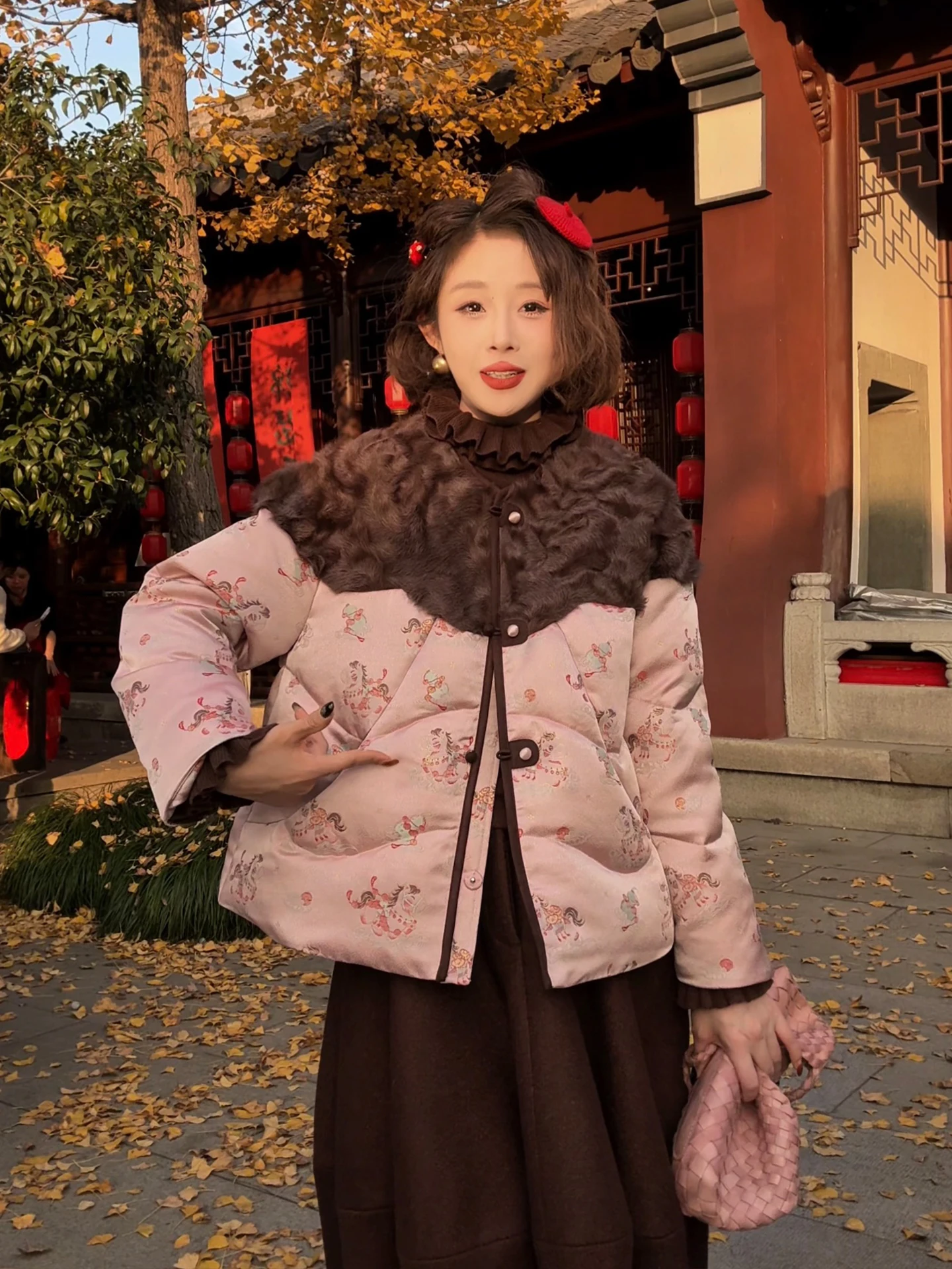 

Yolo Original Patchwork Goose down Jaet Luxury Silk Chinese Sle Women's Coat Warm Loose Fit Long Sve round Ne