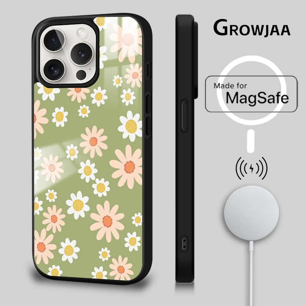 Pretty chrysanthemums Phone Case For iPhone 16 15 14 13 12 11 Pro Max Plus Mini Magsafe Mirror Wireless Magnetic Cover