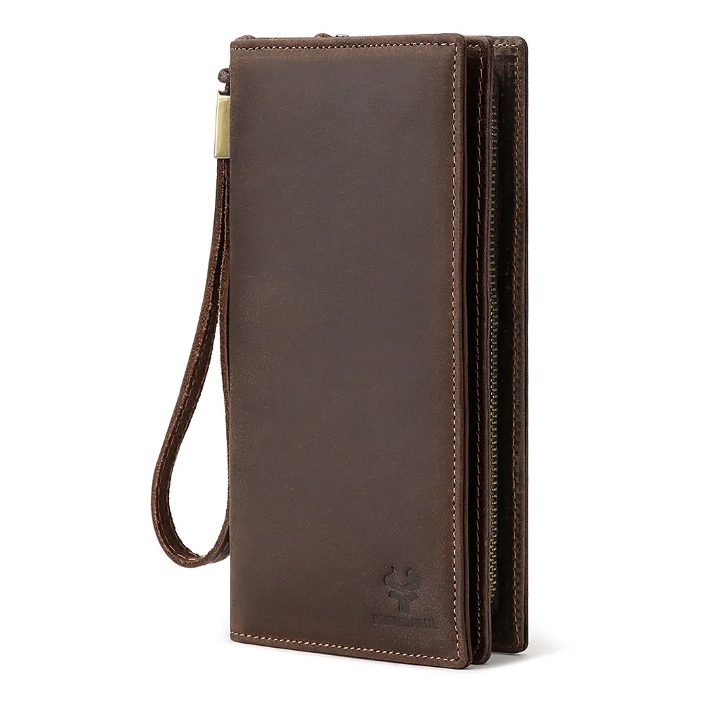 HUMERPAUL Men Wallets Genuine Leather Male Long Clutch with Phone Pocket RFID Blocking Cards Holder Large Capacity Storage Bags