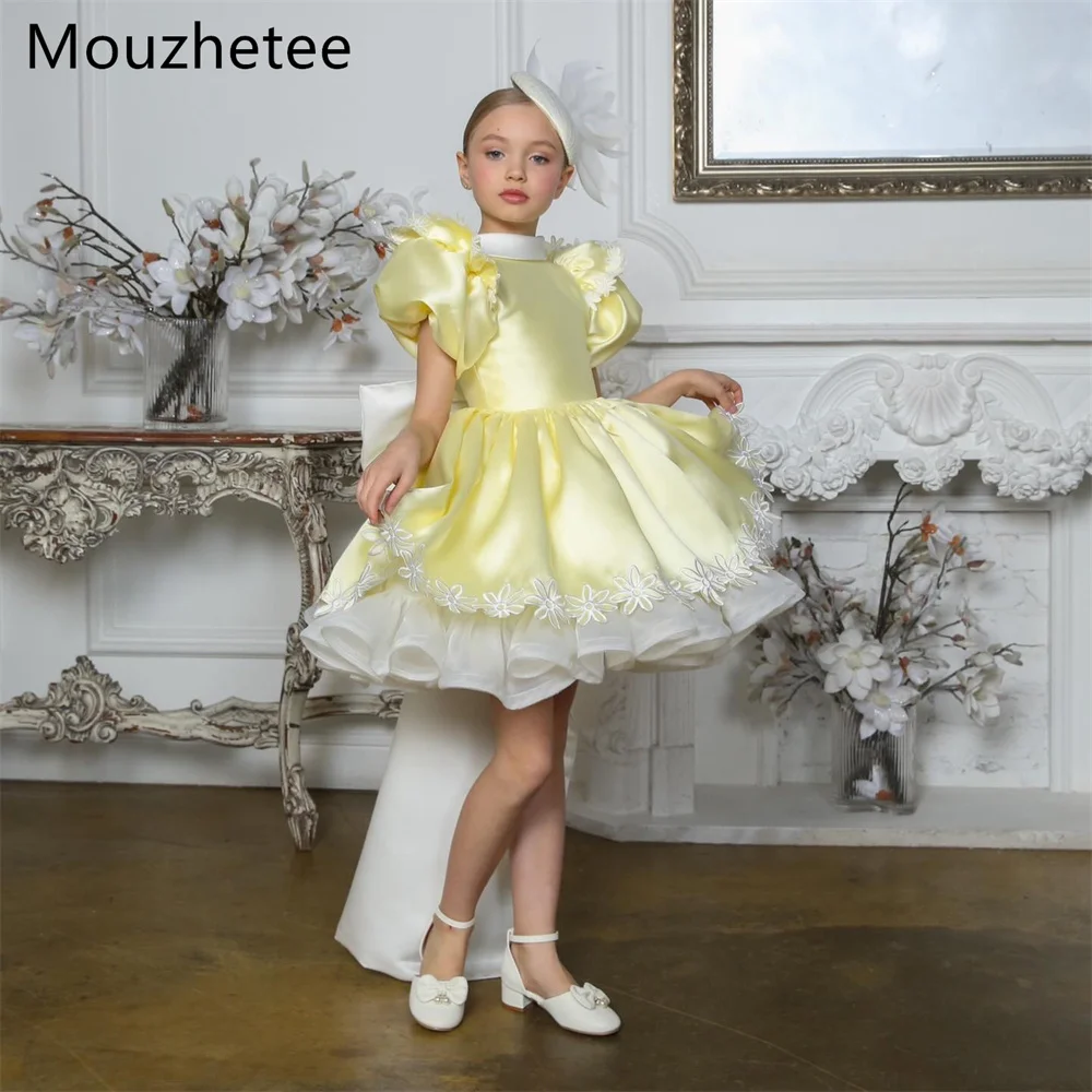 

Платья для девочек Mouzhetee A-Line с цветочным узором, желтые, для свадеб и вечеринок, с круглым вырезом, нарядные, на заказ