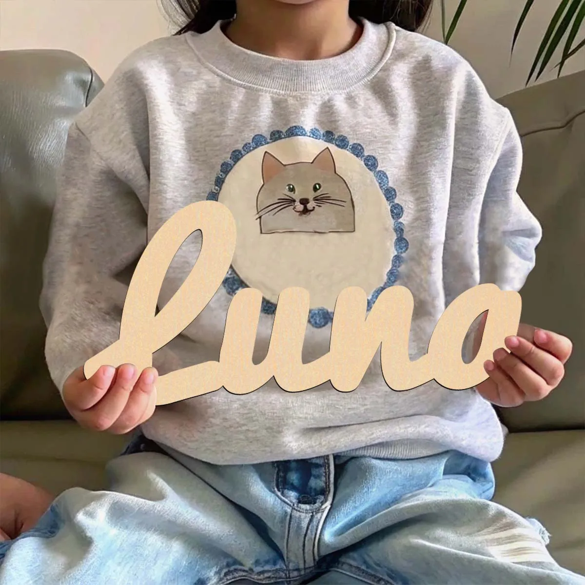 1pc Creative luna example Custom Name Wooden Plaque Wood Material Wooden Sign Laser-Cut Sign Door Hanging Decor