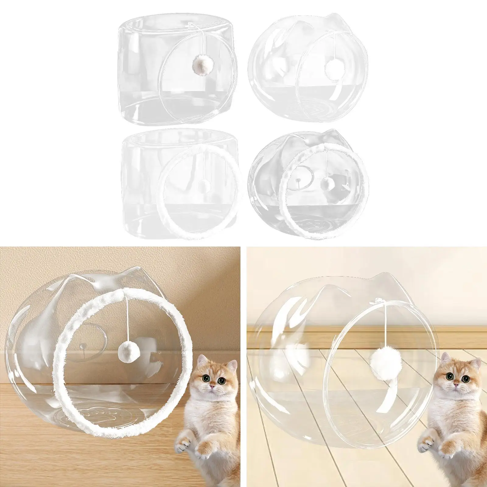 Capsule Cat Bed Spacious Transparent Pet House Soft Plush Cat Cushion Cat Pillow Bedding for Indoor Feline Rest