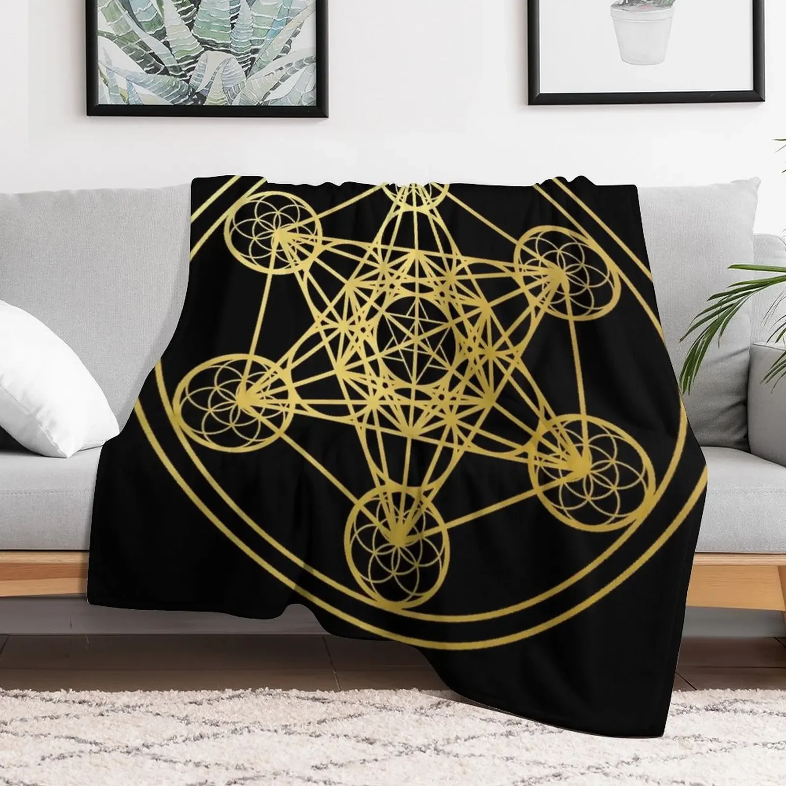 Metatrons Cube gold sacred geometry mandala esoteric symbol Kabbalah Throw Blanket Nap anime Picnic Soft Plush Plaid Blankets