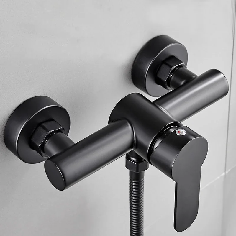 Bathroom Shower Faucet Triple Bathtub Faucet Black Finish Wall Mounted 304 Stainless Steel Hot Cold Water Mixer Valve Nozzle Tap