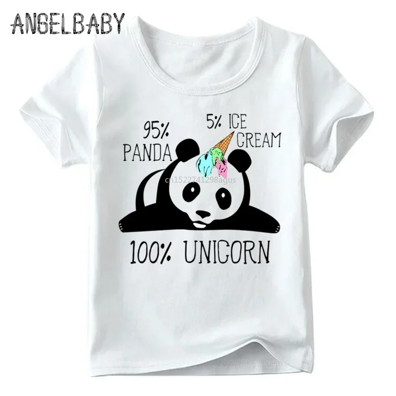 

Children Surprised Dabbing Panda Ice Cream Printed T shirt Boys and Girls Summer White Tops Kids Cartoon T-shirt,ooo5066