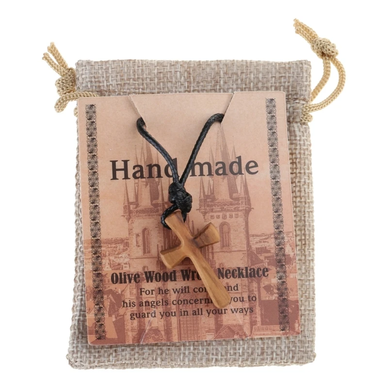 Wooden Cross Clavicle Chain Handhold Prayer Crucifix Neckchain Gift for Clutching Sacred Christian Artifact Jewelry