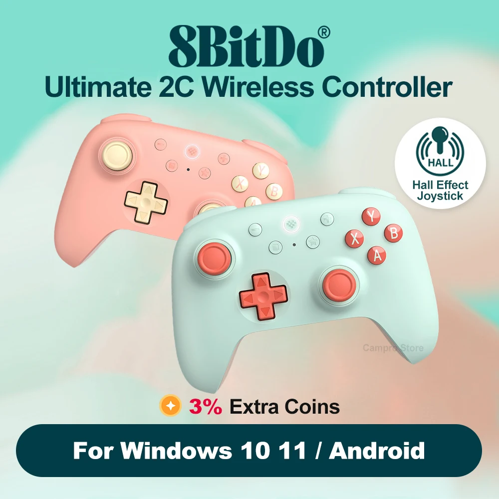 8Bitdo Ultimate 2C Wireless Game Controller for PC Windows 10 11 Android with Hall Effect ,1000Hz Polling Rate and Extra Bumpers