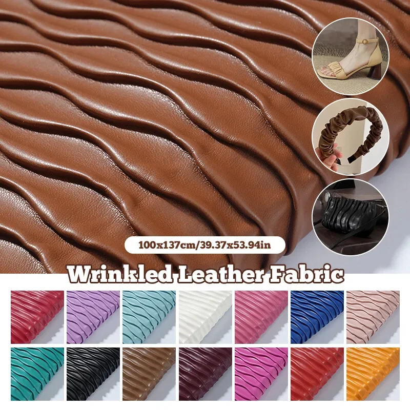 Artificial Leather Fabric Wave Pleated Embossed Composite Material DIY Bags Shoe Creft Sewing Material Handmade Wholesale