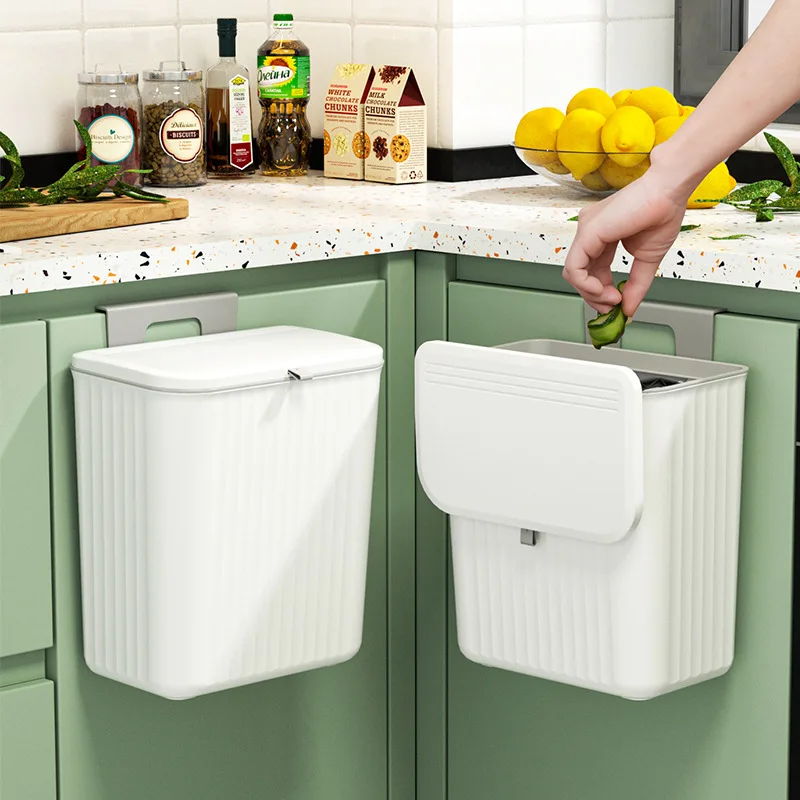 9L Compost Bin for Kitchen Hanging Bin with Lid Waste Bin for Office Practice Motorhome Bathroom Changing Room Mount on Cupboard