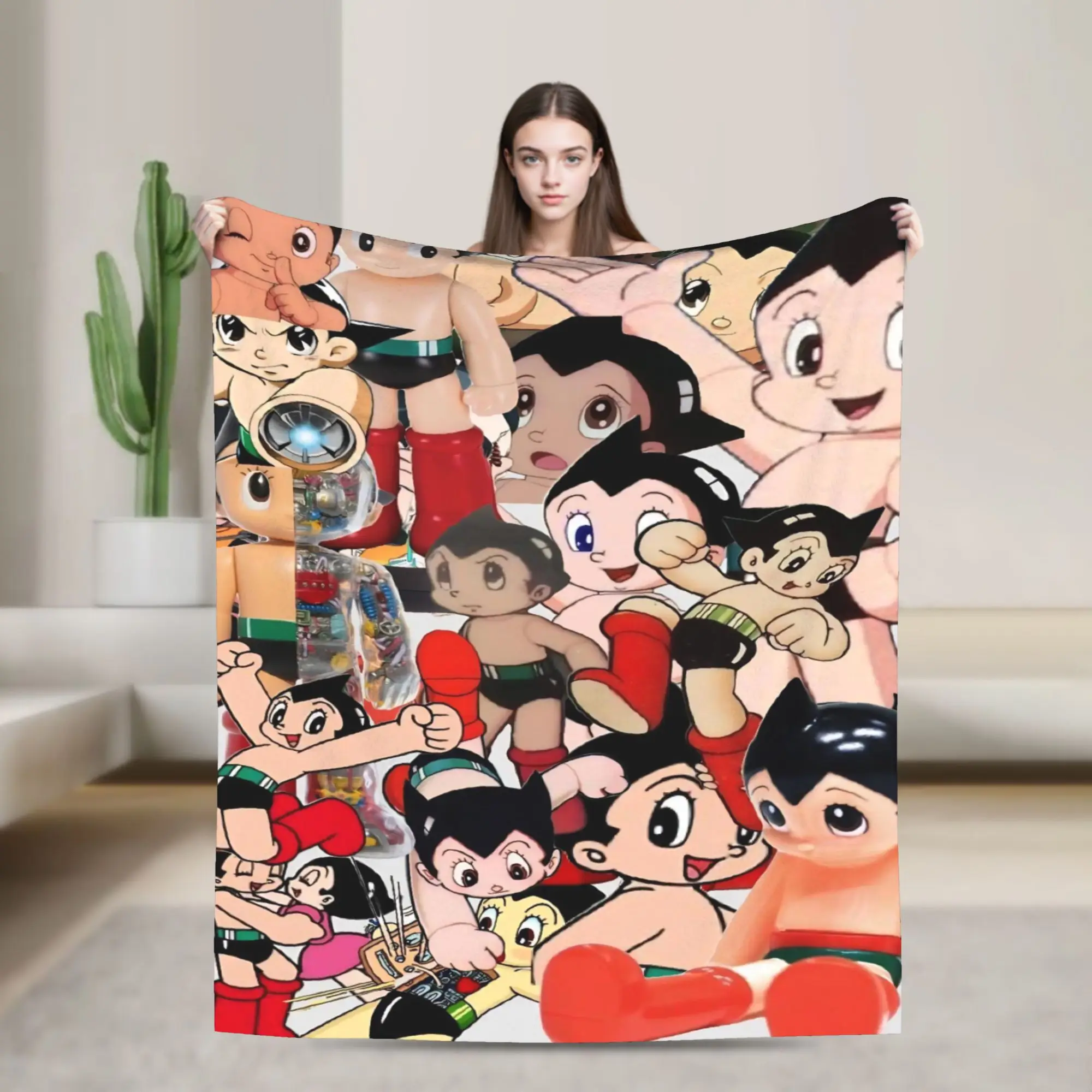 Astroboy Astro Boy Anime Knitted Blankets Flannel  Lightweight Thin Throw Blanket for Outdoor Travel Bedroom Quilt