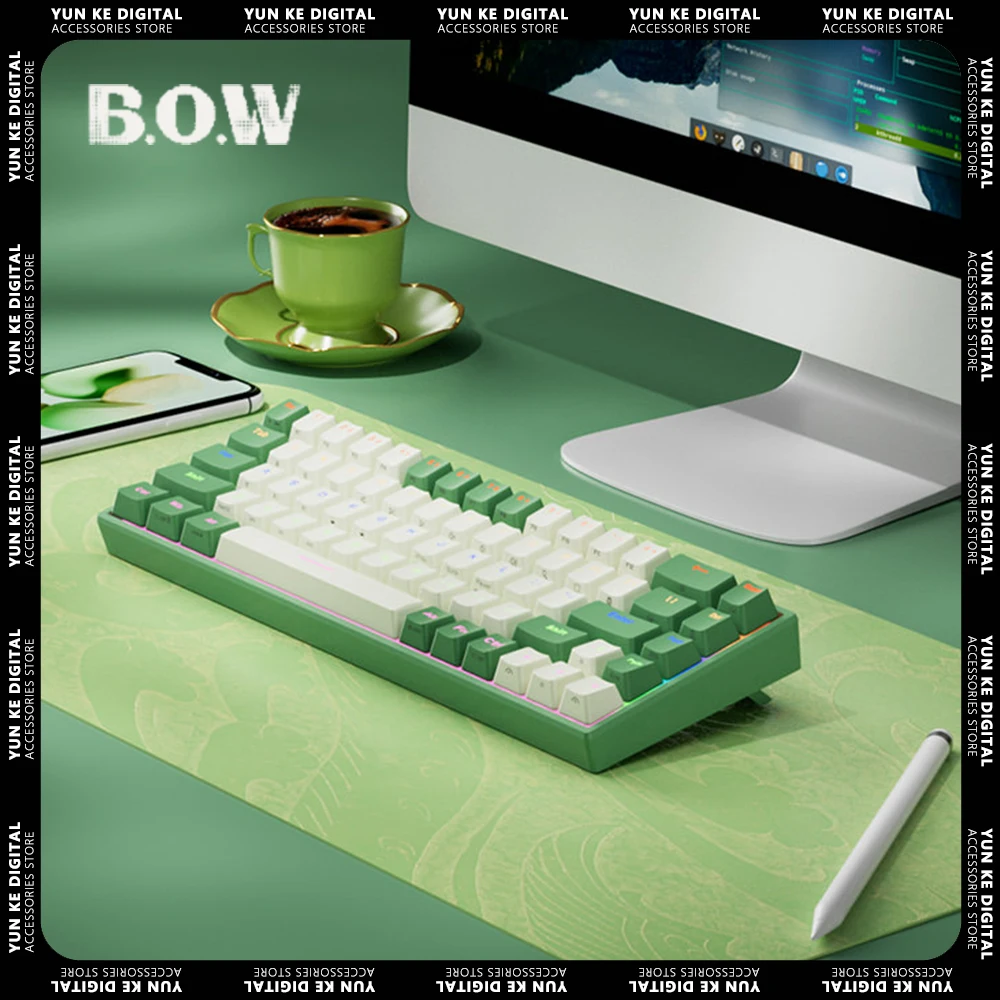 

BOW G68D Mechanical Keyboards Bluetooth Wireless Three Mode Tea Axis 68 Keys Keyboard External Notebook Ipad Tablet For Office