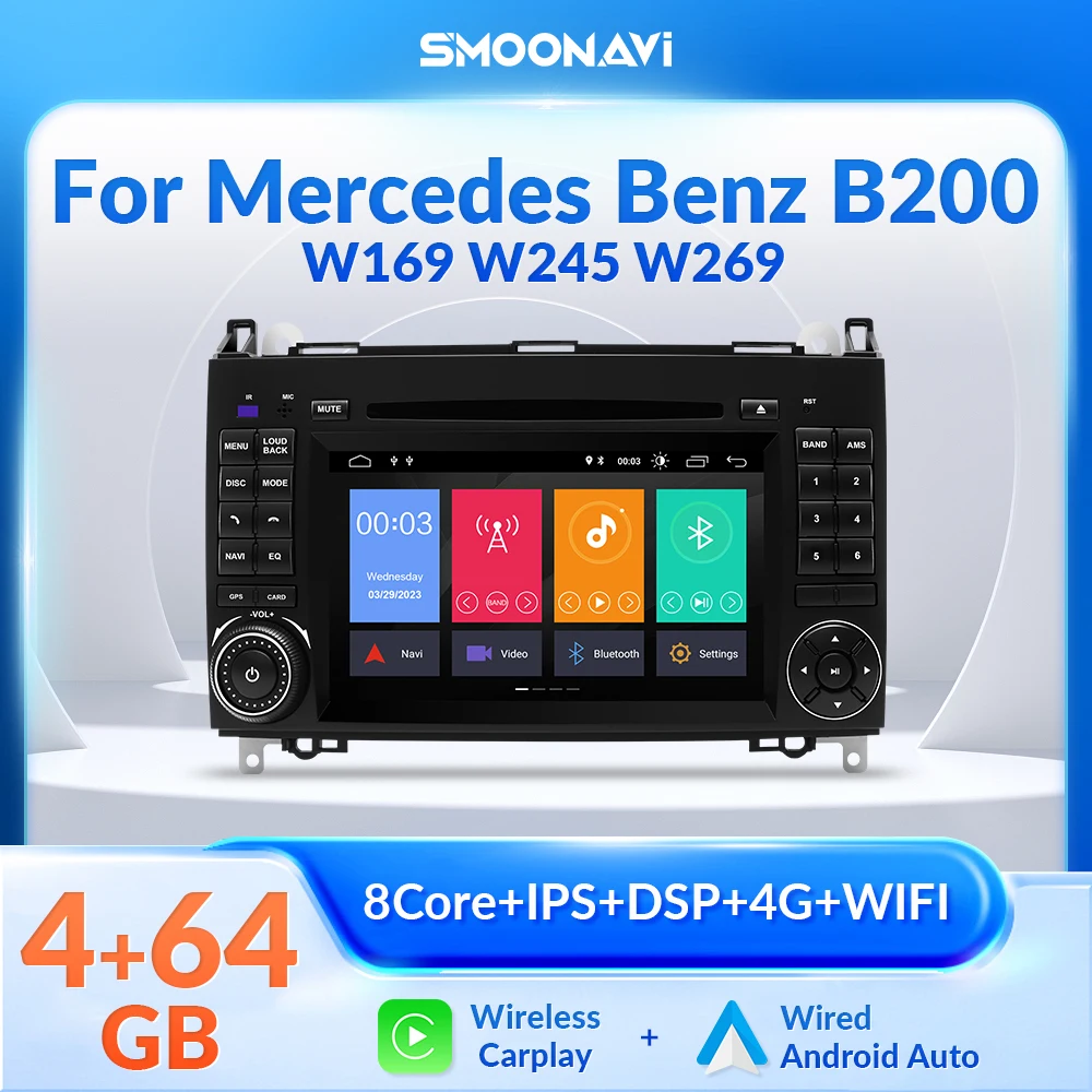 Wireless Carplay 64GB Car DVD Radio For Mercedes Benz Sprinter B200 W209 W169 Viano B-class W245 B170 Vito W639 A180 A160 W906