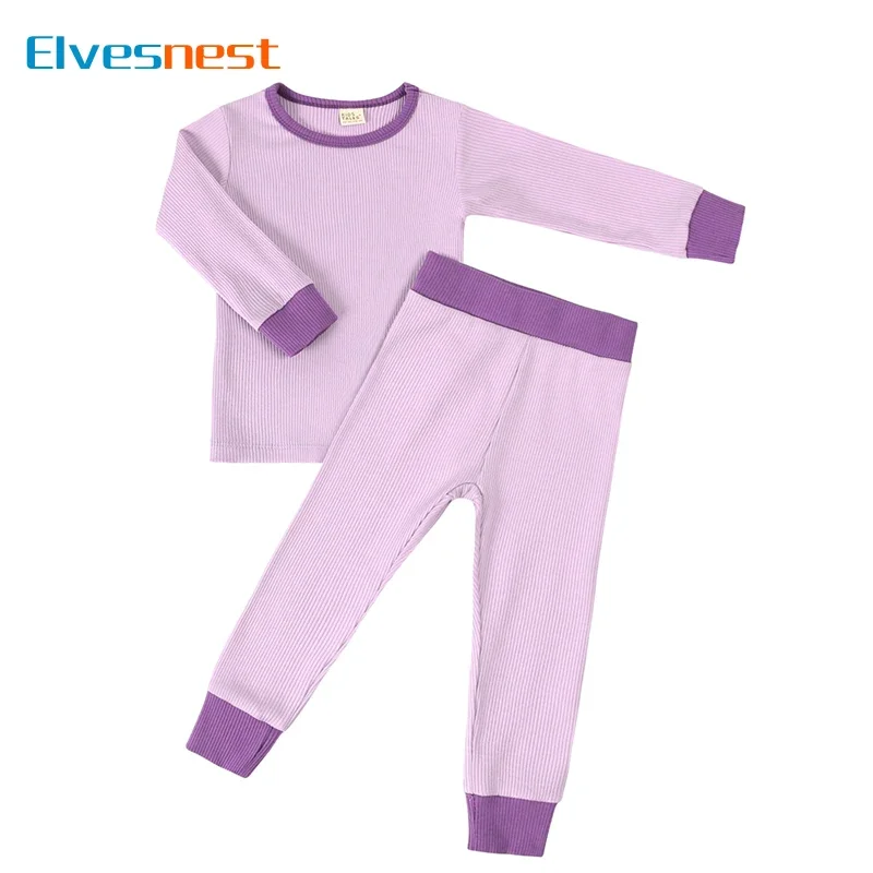 Fashion Solid Kids Pijama for Girl Cotton Long Sleeve Pajamas Pants 2 Pcs Spring Autumn Children Clothing Pajama Set 1-7 Years