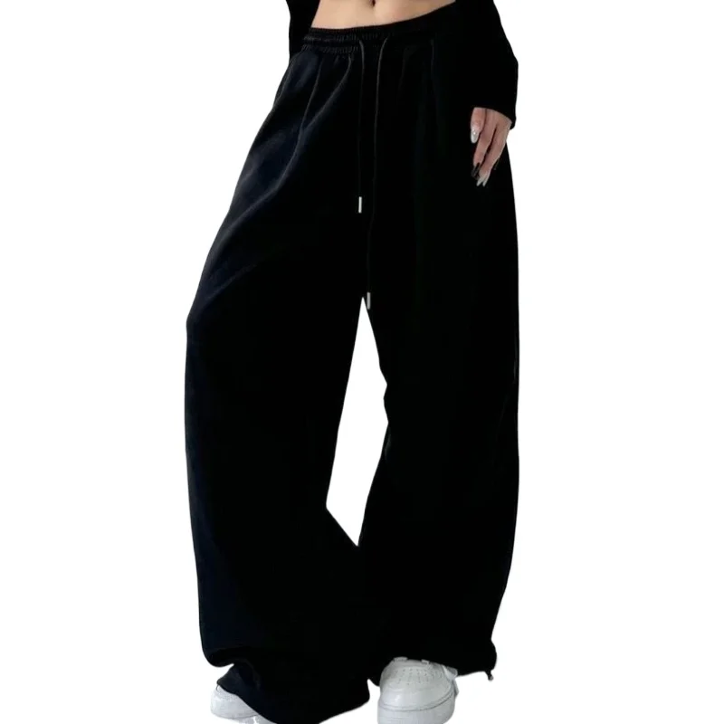 Pantalon de survêtement Harajuku à jambes larges pour femmes, Streetwear Baggy surdimensionné, gris, pantalon de sport, cordon de serrage, jogging décontracté, nouvelle collection 2025