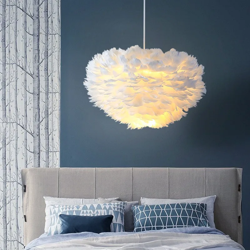 

Premium Feather Chandelier Romantic Cream Wind Bedroom Light Modern Simple Creative Bar Table Light