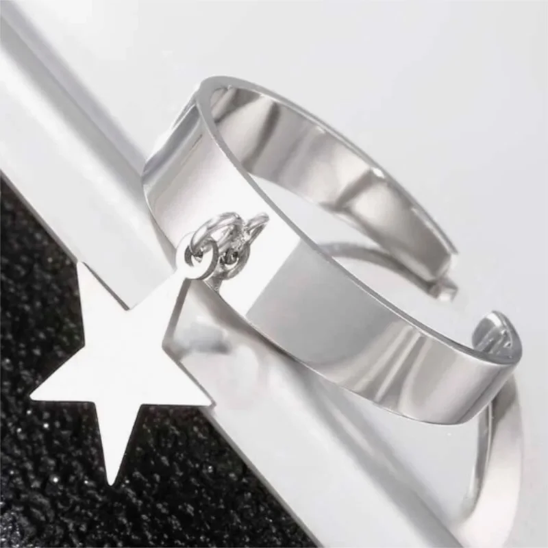 Trendy Star Charm Open Ring For Women Shiny SIlver Color Circle Smooth Metal Finger Ring Fashion Daily Wear Party Jewelry