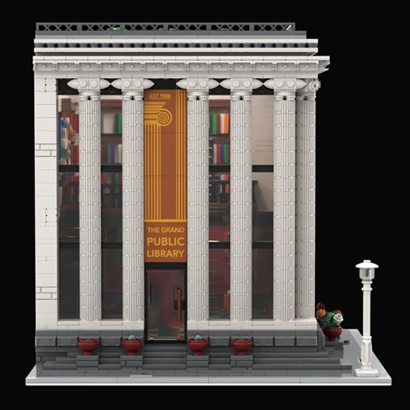 Moc Building Blocks Modular Street View Public Library Technical Bricks DIY Assembly Construction Toys For Child Holiday Gifts