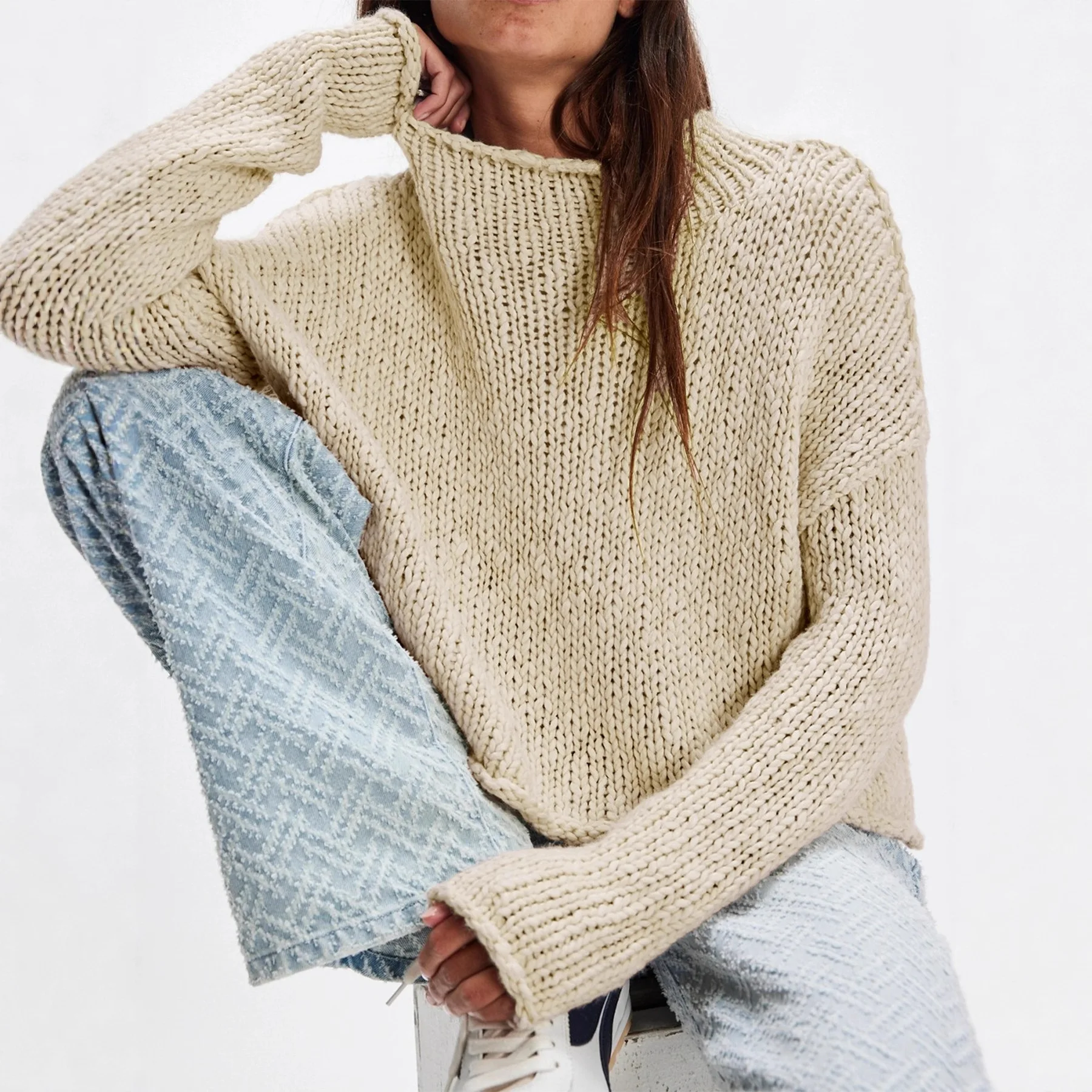 2026 Autumn Winter Streetwear Women Sweaters Knitted Loose Solid Pullovers Long Sleeve Thick Jumpers O Neck Casual Top