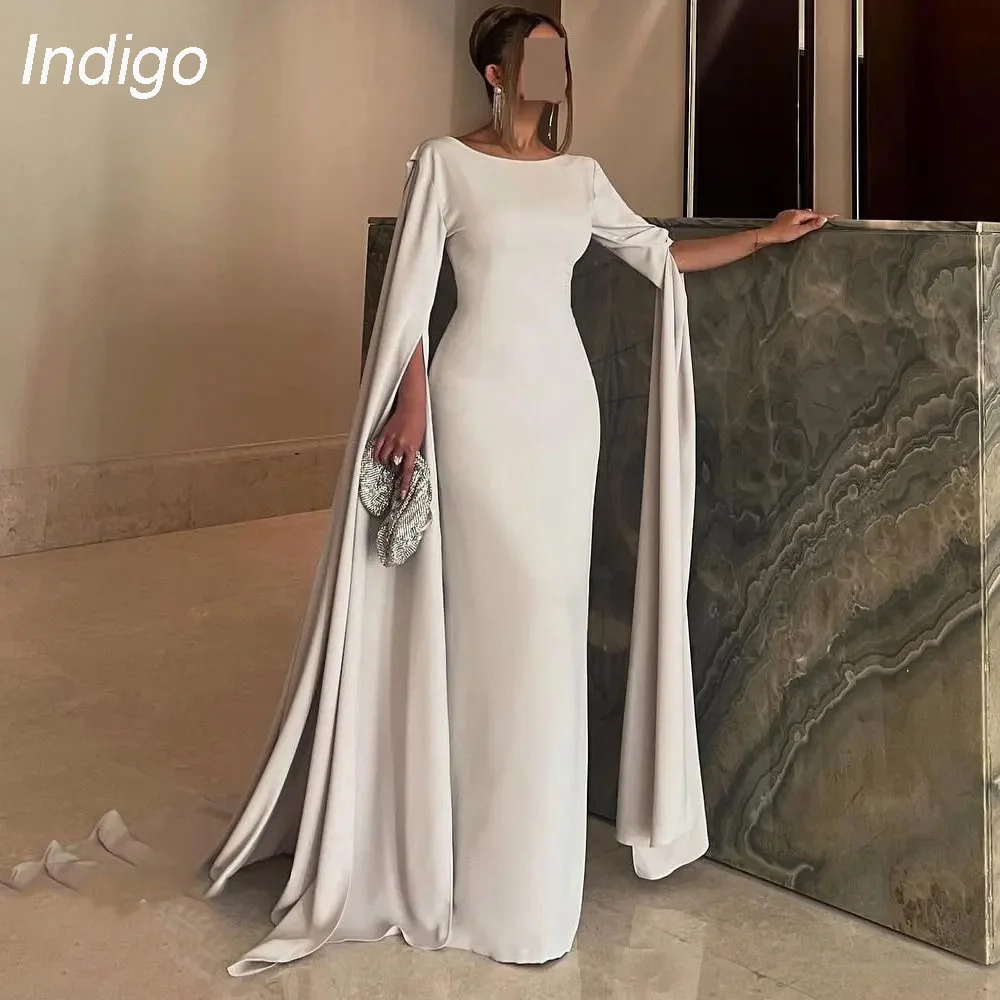 Indigo Prom Dresses Mermaid Half Sleeve O-Neck Slit Zipper Back Floor-Length Elegant Evening Gown Women فساتين الس Customized