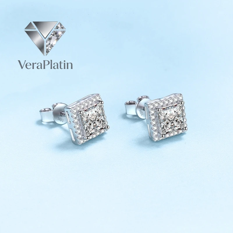 VeraPlatin Wife Valentine's Day 18K White Gold Girl Birthday Gift 0.5/1/2CT Moissanite Diamond Women PT950 Platinum Wedding Squa