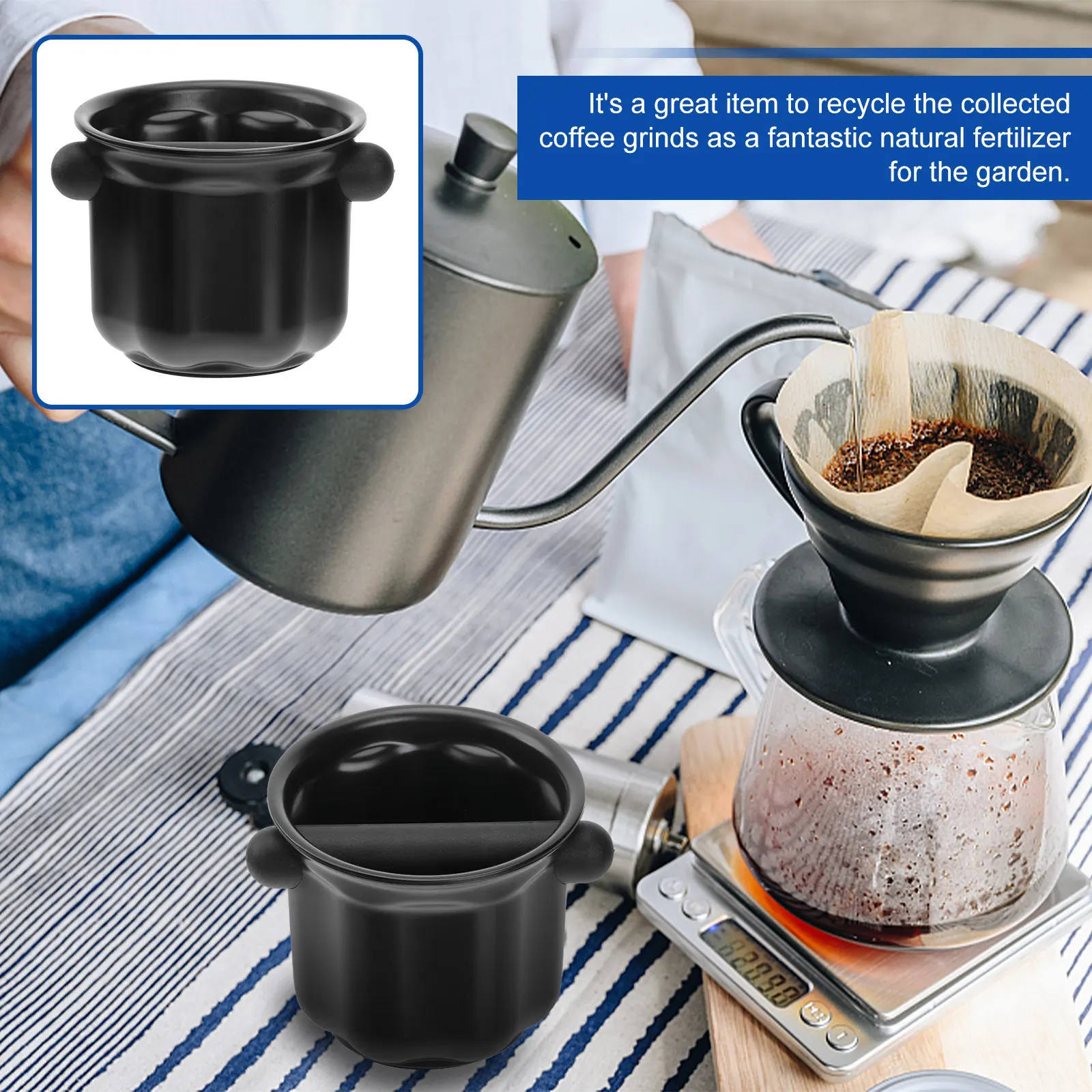 

ABS Plastic Espresso Grinding Waste Container Coffee Knock Box Deep Bowl Non-Slip Base Removable Rod Easy Clean for Cafe Home