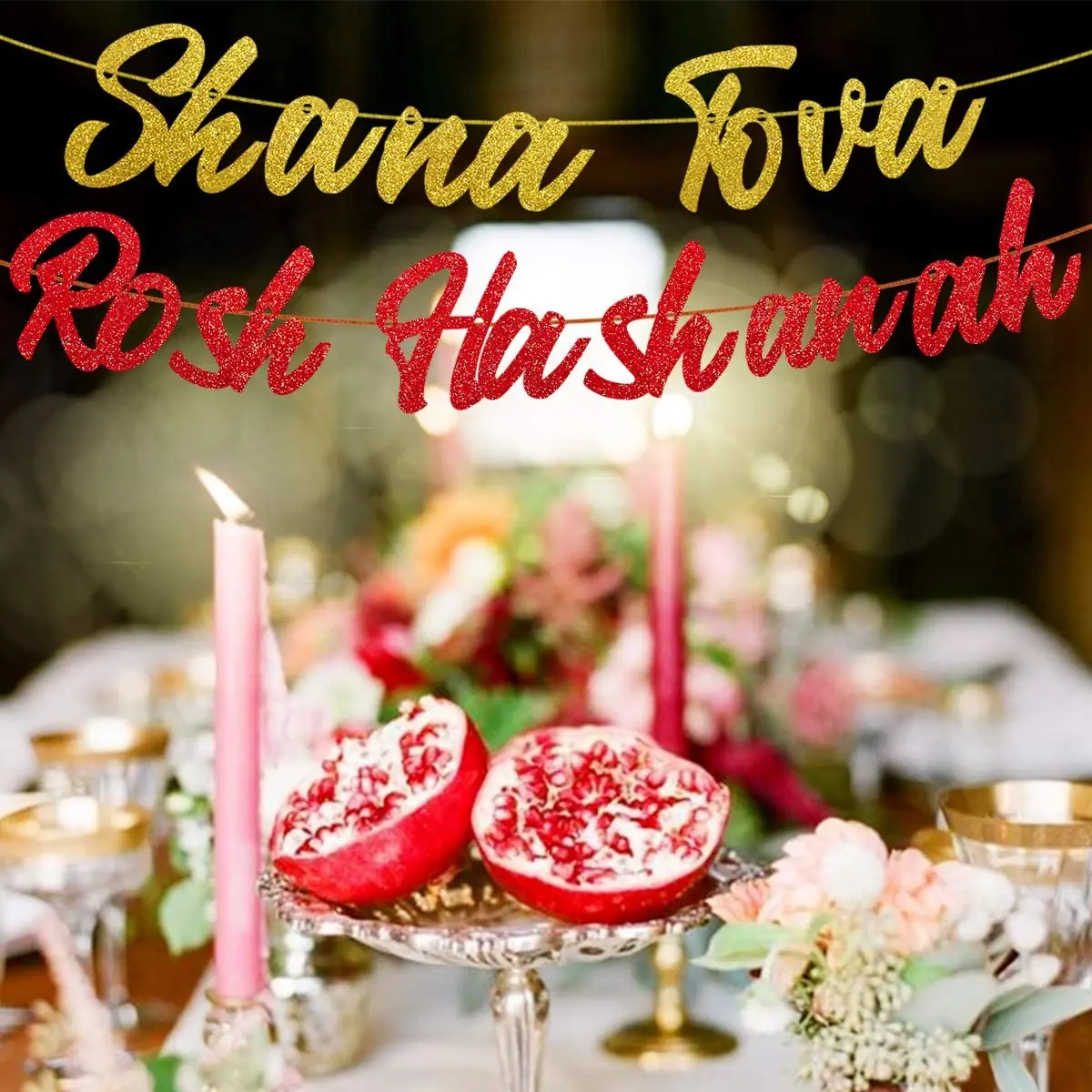 Rosh Hashanah Decorations Shana Tova Rosh Hashanah Banner Garland Red and Gold Jewish New Year Theme Party Decor Supplies