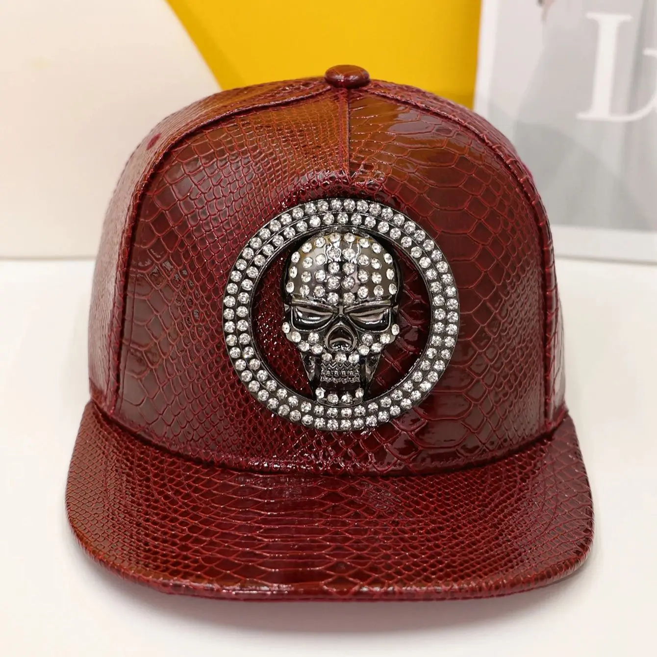 1pc crocodile pattern PU leather baseball cap trendy hip-hop skull flat brim duckbill hat