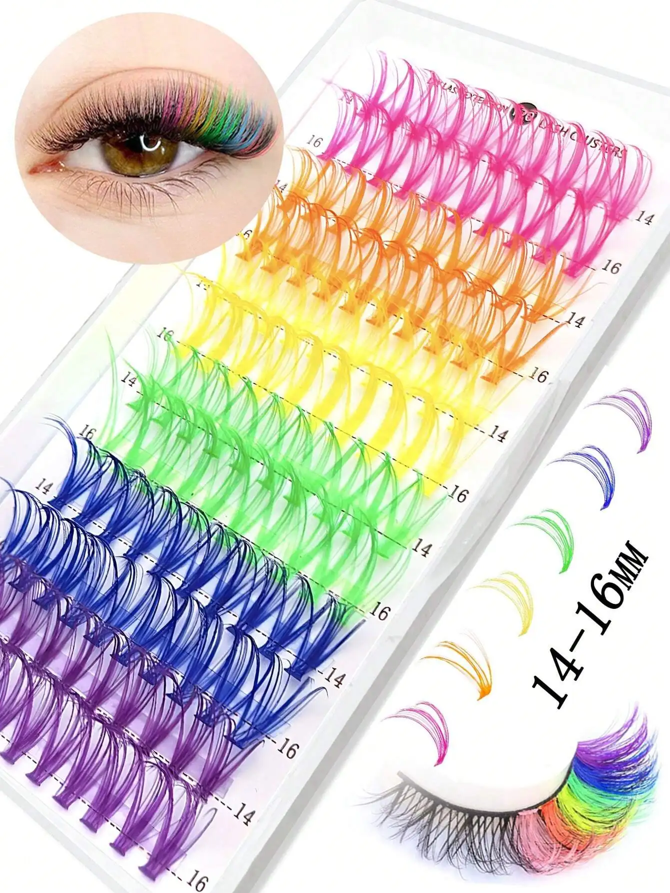 120PCS 6 Colors Mixed Individual Lash Clusters D Curl 14-16mm Colored DIY Lash