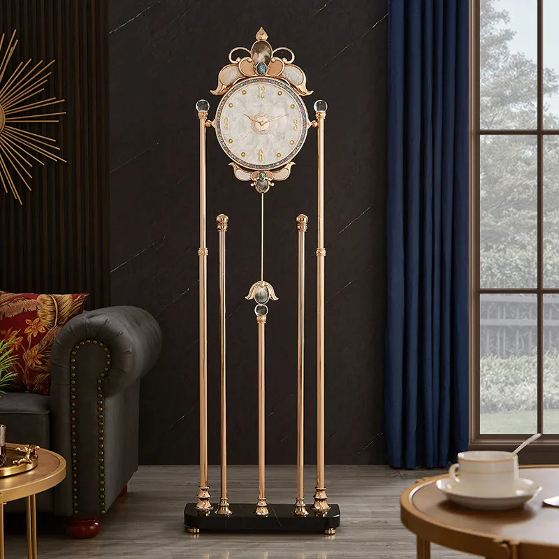 Light luxury floor clock, home living room standing bell, high-end large seat clock, villa, modern creative clock, silent quartz