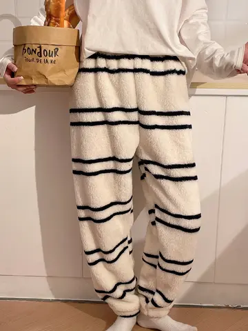 여성용 두꺼운 플리스 잠옷 바지 가을 겨울 홈 레저 긴 바지 캐주얼 편안한 폴리에스터 섬유 잠옷