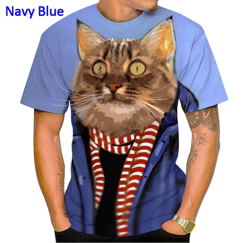 Funny Cat Pattern T Shirt For Men New Creative 3D Printed T-Shirts Summer Fashion Unisex Street Short Sleeve Shirts Graphic Tee