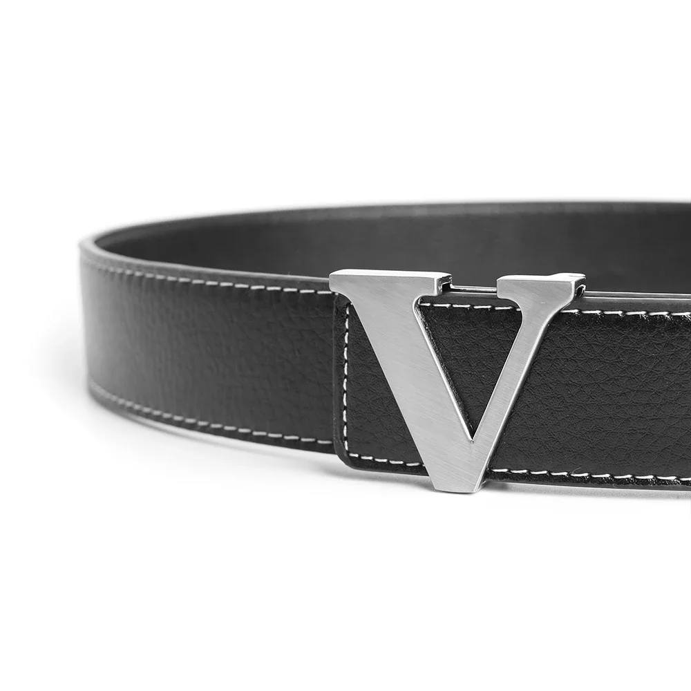 2024 Business Luxury Designer Brand V Buckle Belt Men High Quality Women Genuine Real Leather Dress Strap for Jeans Waistband