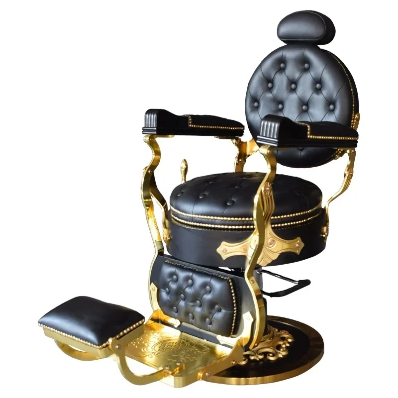 Luxury Black and Gold Beauty Salon Chair Antique Style Barbershop Retro Barber Chair for Sales