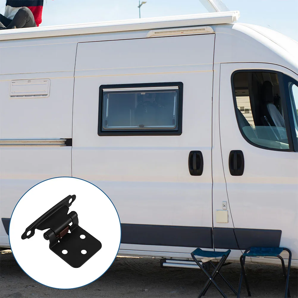 

2pcs Black Steel Cabinet Hinges Half Overlay Self Closing Spring Mechanism Heavy Duty Hardware for RV Furniture Upgrade