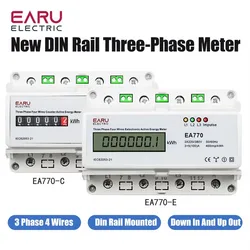 Three Phase Four Wires Din Rail Energy Meter Lcd Display 50/60HZ Electronic Power Comsumption Monitor kWh 3*5(100)A