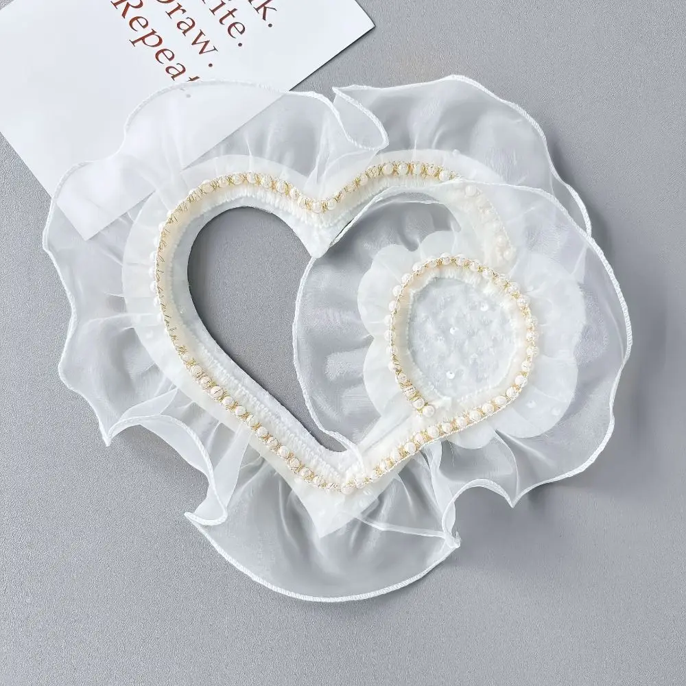 DIY Flounces Lace Love Heart Patch Organza Pearls Clothing Patch Handmade Chest Flower Clothes Appliques for Clothes