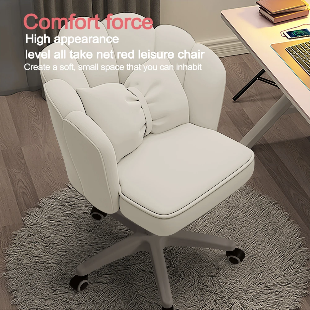 Cute Petal Desk Chair Velvet Home Office Butterfly Chairs with Bow Cushion Makeup Vanity Chair for Bedroom Computer Task Chairs image 6