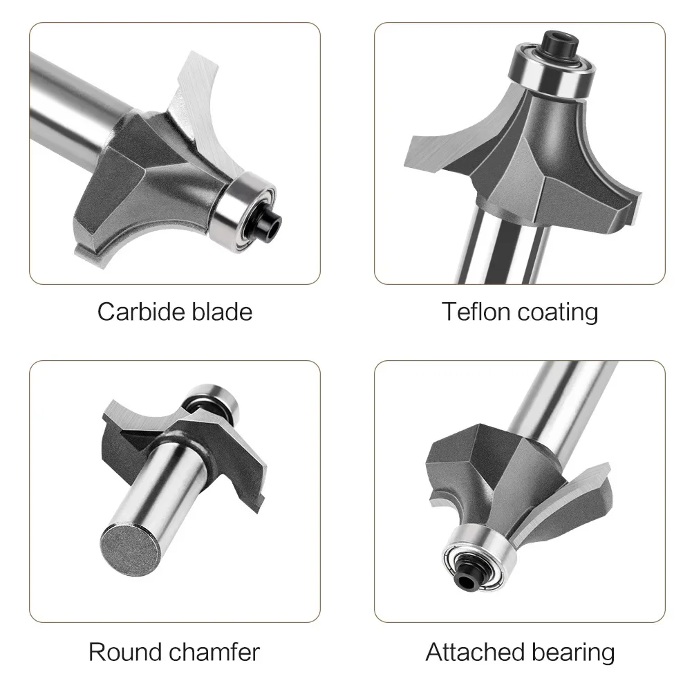 1PC 1/ 2inch Shank Corner Round Over Router Bit with Bearing Carbide Milling Cutter Roundover Bits Woodworking Tool