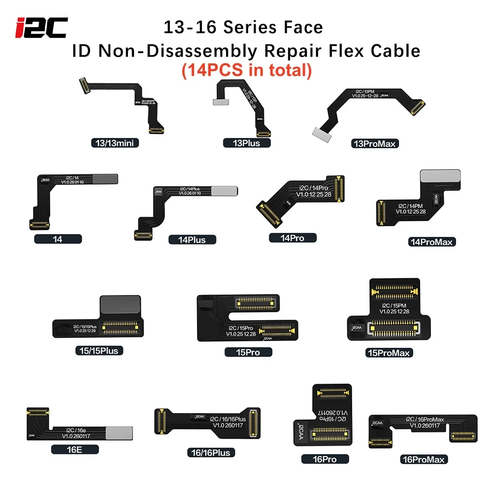 

Кабель для ремонта Face ID (i2C) для iPhone X, 11, 12, 13, 14, 15, 16, 16E, 17PM: инструменты для чтения и записи данных проектора Dot Projector