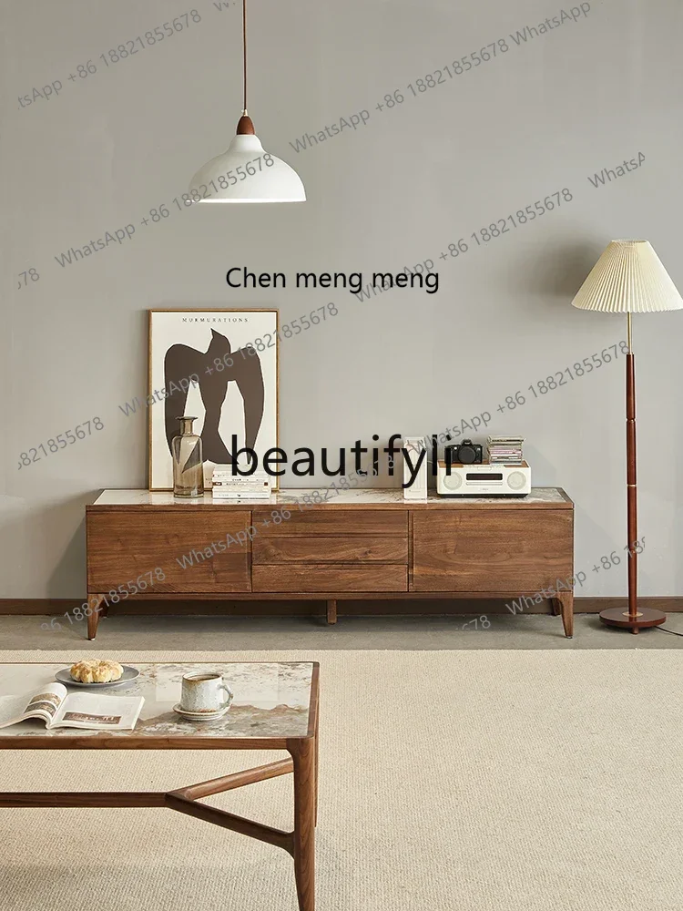 

North American black walnut rock panel TV cabinet Italian minimalist storage floor cabinet living room home5556