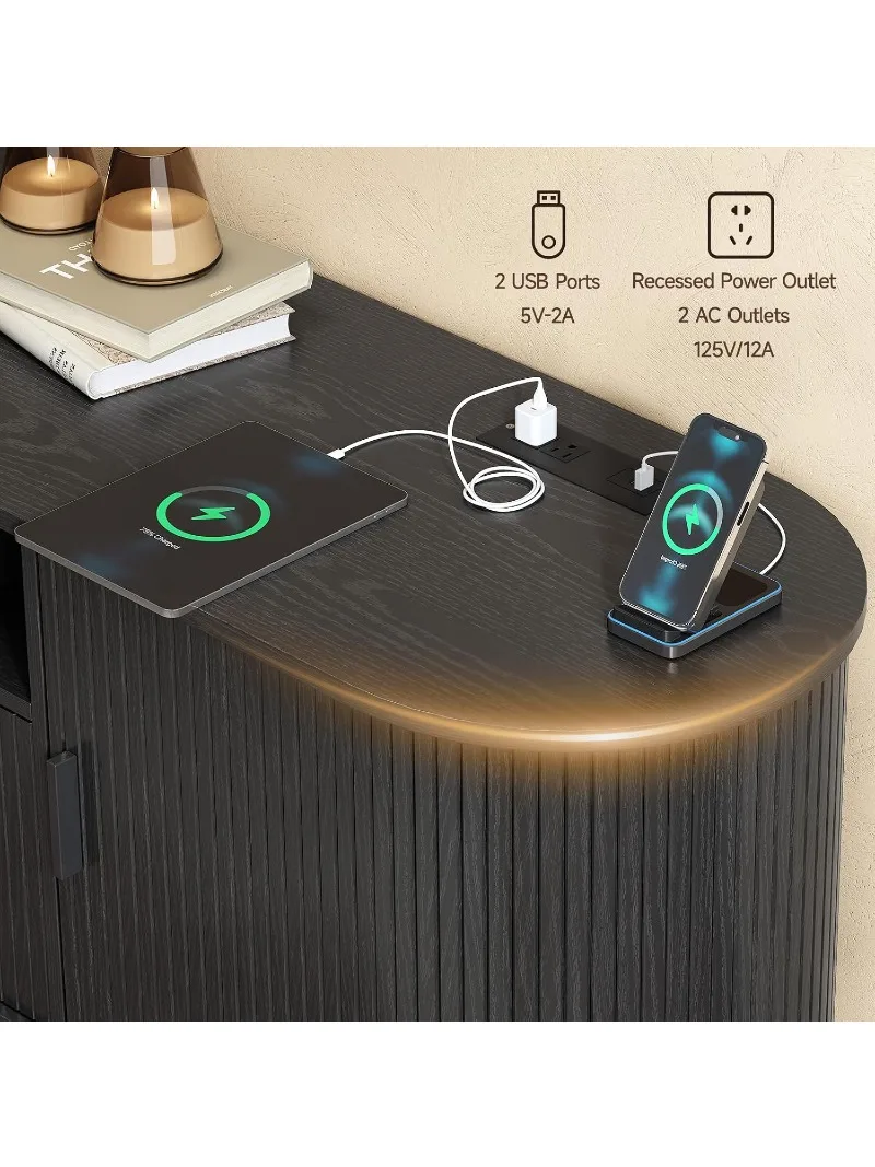 69" Fluted TV Stand w/Power Outlet for TVs up to 80 Inch, Black, Customized view 6