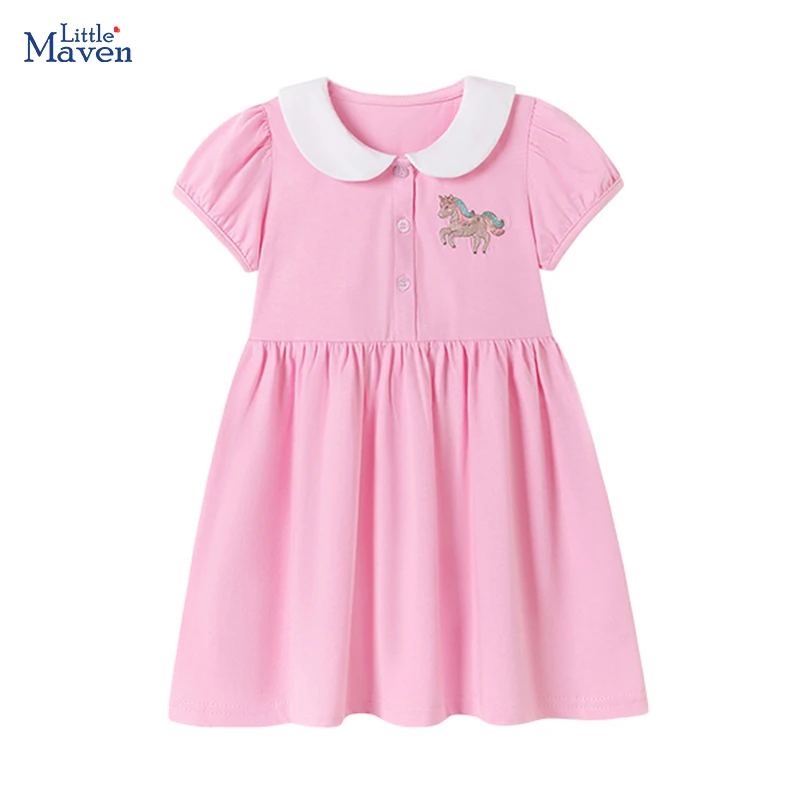 Little Maven Baby Mädchen Sommer 2026 Kinderkleidung Cartoon Einhorn Prinzessin Kinderbekleidung Geburtstagskleider 2-7 Jahre