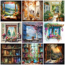 Huacan Diamond Painting Landscape Window Kit Full Embroidery Flower Wall Decorative Rhinestone Pictures For Home