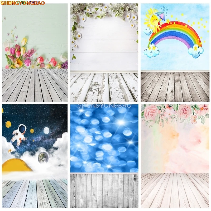 Vinyl Custom Photography Backdrops Wall And Wood Floor Flower Planks Landscape Photo Studio Background MBD-04