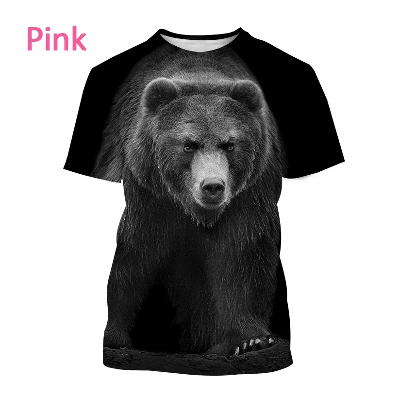 2022 New Men\'s Fashion Bear 3D Short Sleeve T Shirt Animal Harajuku Print Round Neck Streetwear Top