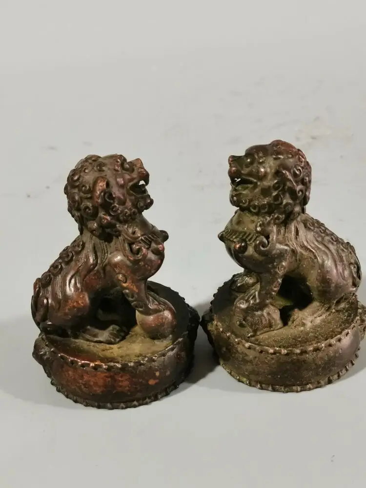 small bronze sculpture home fengshui good fortune wealth a pair lion statue 65mm