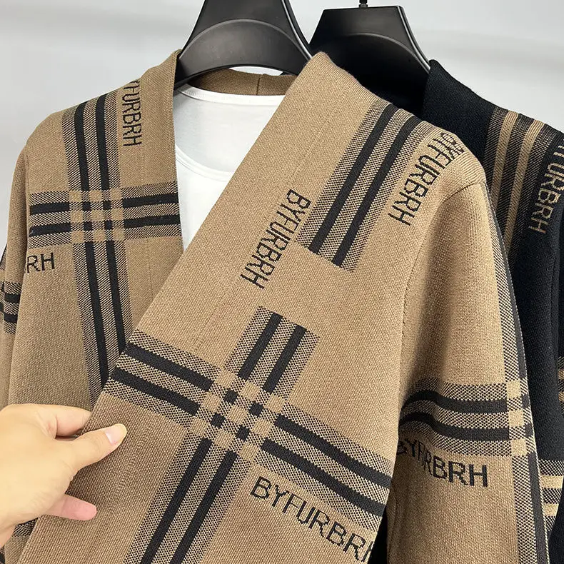Men's sweater knitted jacket striped jacquard trend spring and autumn new youth men's clothing casual thread coat outside