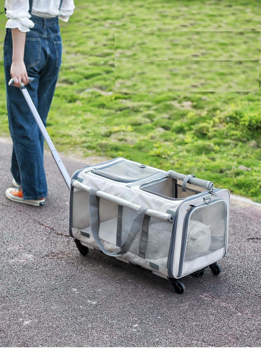 Składany pokrowiec na wózek dla zwierząt, duże, dwuwarstwowe, przenośne, oddychające torby na zakupy dla psów i kotów, o wadze do 15kg