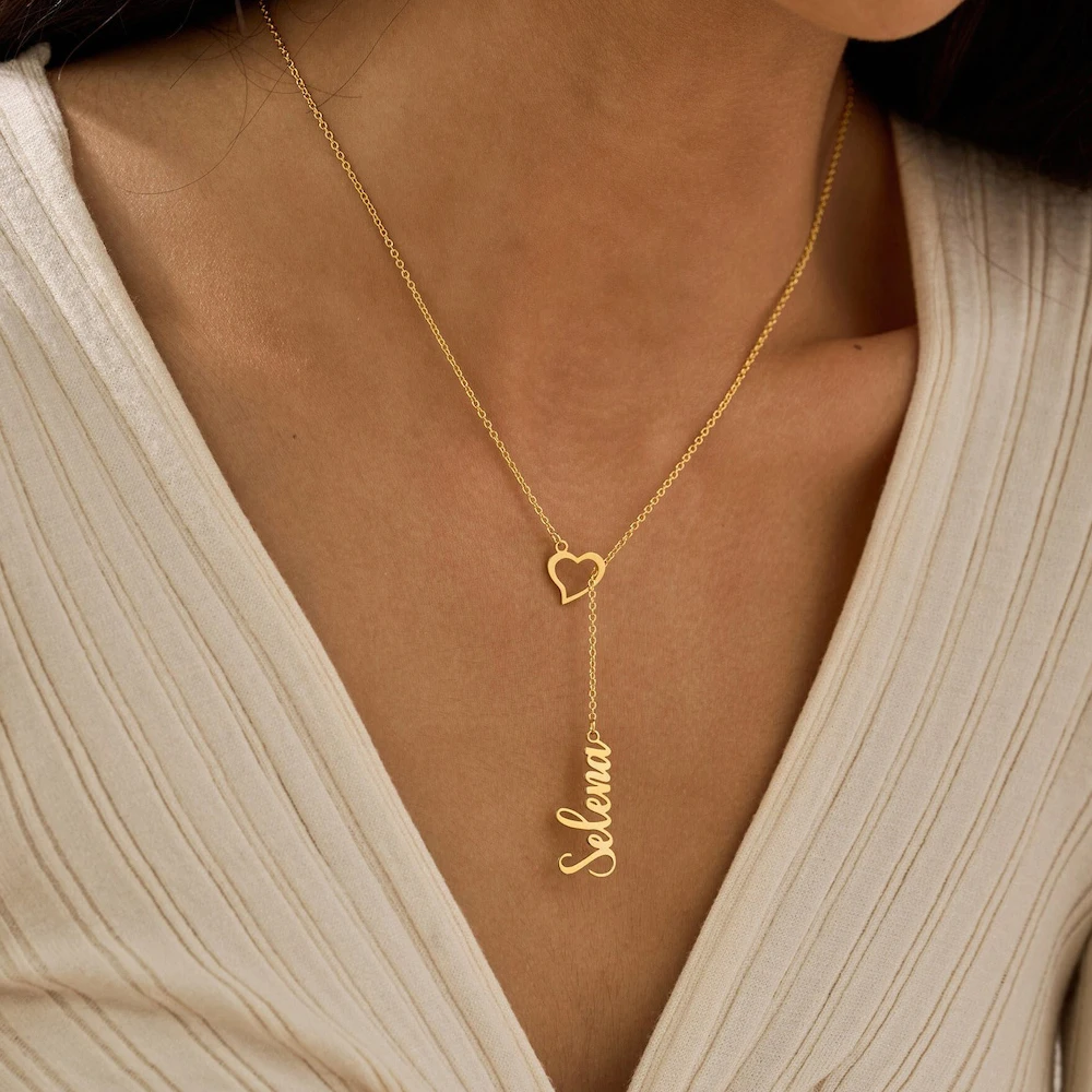 

Custom Long Stainless Steel Necklace Elegant Long Gold Necklace for Evening Dress Personalized Name Necklace Wedding Jewelry